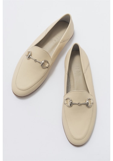 Luvishoes F03 Ekru Bej Cilt Deri Kadın Babet Bej - Ekru