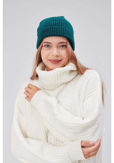 Derikem Basic Şık Standart Lüks Unisex Tiftik Bere Petrol Yeşili