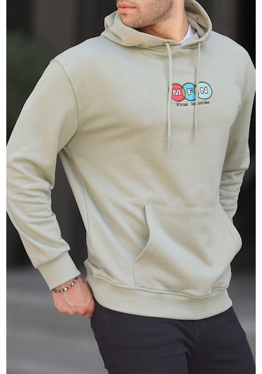 Madmext Mint Yeşili Kapüşonlu Nakışlı Erkek Sweatshirt 6145-mint Yeşili Mint