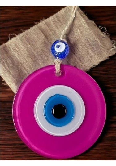 Pembe Nazar Boncuklu Duvar Süsü 10 Cm Cam Duvar Dekoru