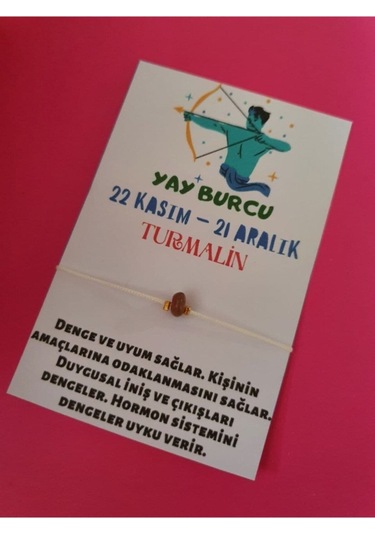 Gümüştel El Sanatları Sertifikalı Yay Burcu Turmalin Doğal Taşlı Ip Burç Bilekliği Çok Renkli