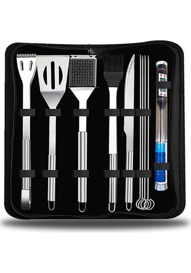 Wondernest 10'lu Açık Sofra Seti Kamp Barbekü Piknik Alet Seti Termometreli Çok Renkli Çok Renkli