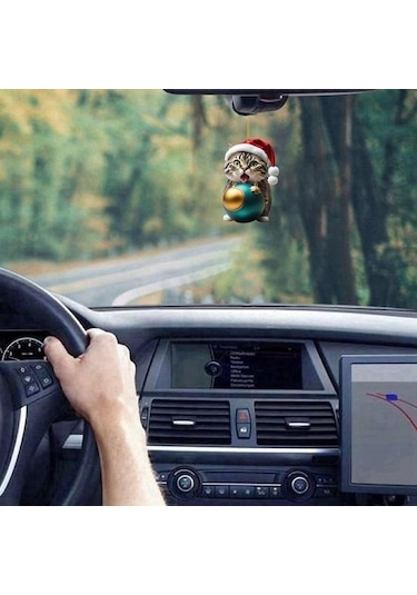 Canlı Renk Süper Sevimli Araba Kedi Santa Charm Akrilik Şapka Yavru Noel Ağacı Asılı Dekorasyon H