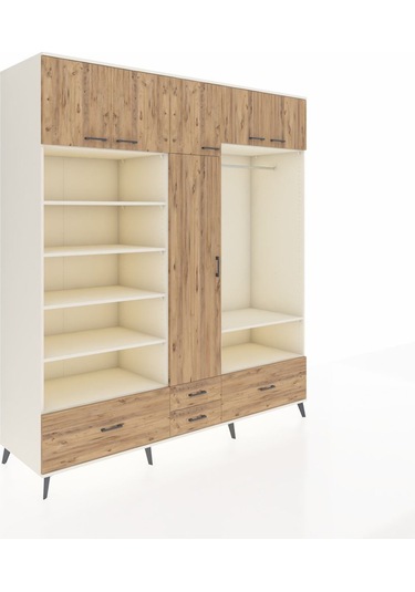 Kronos Dolap 18 Raflı 4 Çekmeceli Tek Askılı 220x59x243 Aytaşı-çam/çam Atlas Çam/atlas Çam