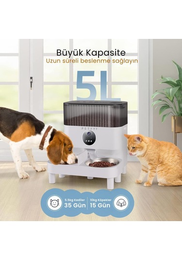 Petfit Catmax Pro Plus 5l Wi-fi Kameralı Çift Kase Akıllı Otomatik Kedi Köpek Mama Kabı Besleme Ünitesi Sesli Komut+çelik Kase+app Kontrol