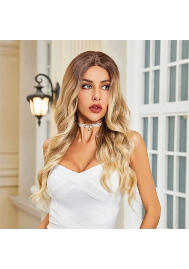 Uzun Dalgalı Fiber Sentetik Tül Peruk Çok Renkli