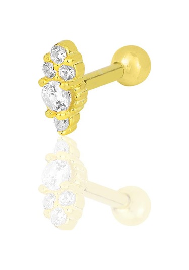 Gümüş Altın Yaldızlı Zirkon Taşlı Tragus Helix Piercing Küpe Barcode Gümüş - Çok Renkli