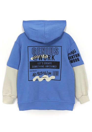 Ön Ve Arkası Baskılı Cepli Erkek Çocuk Kapüşonlu Hırka Mavi 1994
