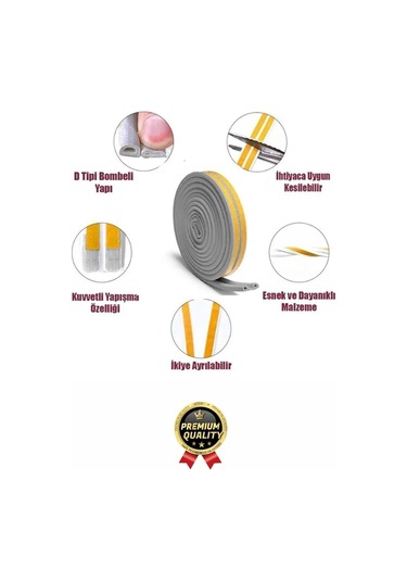 Güçlü Kendinden Yapışkanlı Kapı Pencere Soğuk Hava Geçirmez Yalıtım İzolasyon Gri Fitil 20 Metre Diğer