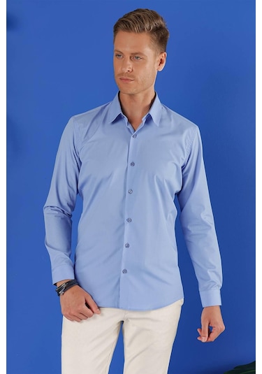 Gk 683 Slim Fit Koyu Mavi Klasik Gömlek Koyu Mavi
