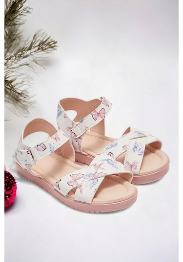 Kız Bebek Pembe Kelebek Desenli Sandalet 001