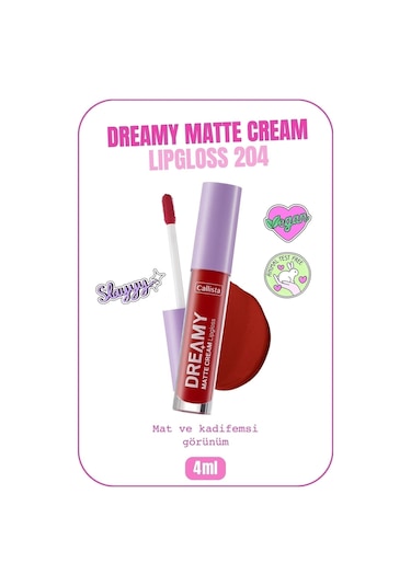 Callista Dreamy Matte Cream Lipgloss Mat Görünümlü Dudak Parlatıcısı - 204 Hot Girl Check - Kırmızı