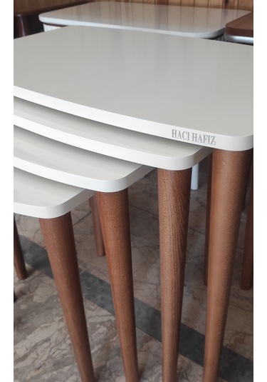 4 Lü Mdf Lam Ahşap Zigon Sehpa Ahşap - Beyaz