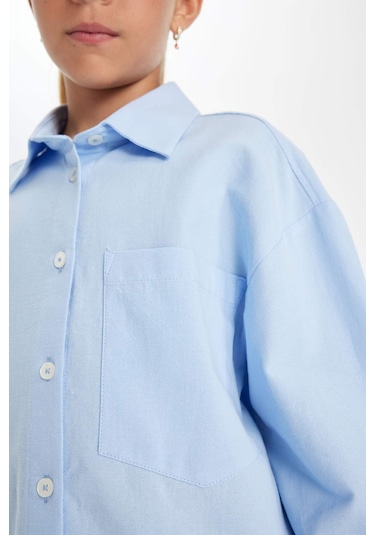 DeFacto Kız Çocuk Oversize Geniş Kalıp Poplin Uzun Kollu Basic Düz Okul Gömleği C7482A824AUBE37 DeFacto Kız Çocuk Oversize Geniş Kalıp Poplin Uzun Kollu Basic Düz Okul Gömleği C7482A824AUBE37