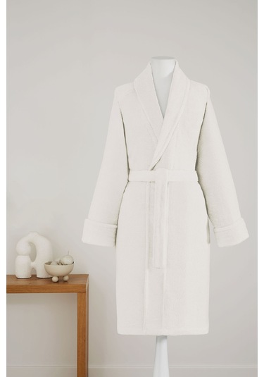 Sadem Organik Pine Şal Yaka Bornoz Krem