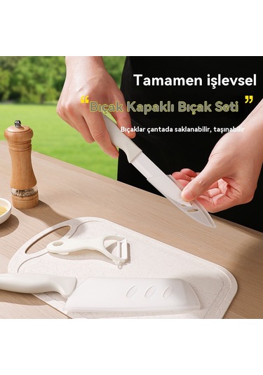 Açık Bıçak Seti Taşınabilir Mutfak Seramik Mutfak Bıçağı Meyve Bıçağı Kesici Kamp Pikniği Paslanmaz Çelik Mutfak Eşyaları On Set Yuvarlak Çanta Çok Renkli