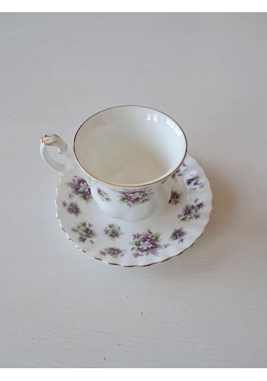 Sweet Violets Bone China Vintage Çay Fincanı Menekşe Mor