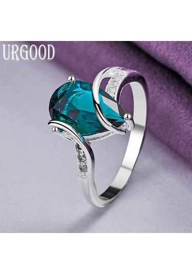 925 Ayar Gümüş Yeşil Aaa Zirkon Yüzük Parti Hediye Moda Takı