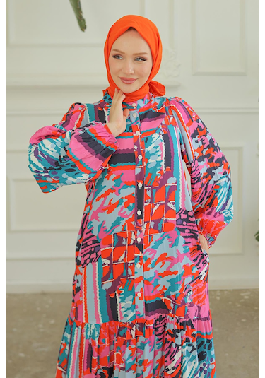 Armine Trend Desenli Renkli Elbise Pembe 24yt952-pembe Pembe