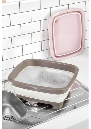 Flosoft Katlanabilir Bulaşıklık Ve Badya, Akordiyon Kaşıklık Bölmeli Tabaklık Kurutmalık Badya Gri