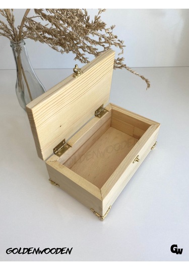 Doğal Ahşap Takı Kutusu Ahşap Saklama Kutusu Beyaz Çam Boy:20cm En:12cm Yük:8,5cm