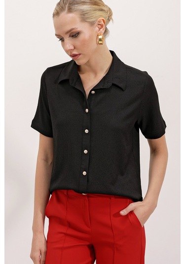 20181 Gold Düğmeli Örme Gömlek - Siyah 20181bgd19-001-14155 001