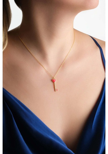 So Chic  Kalp Anahtarı 18 Ayar Sarı Altın Kaplama 45 Cm Gümüş Kolye