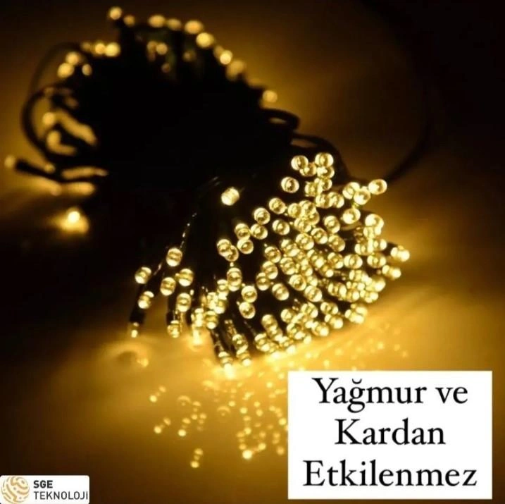 Mighty Güneş Enerjili 100 Led 12 Metre Sarı Renk Bahçe Aydınlatması Led Işık