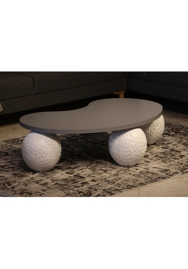 Modern Orta Sehpa & Top Sehpa Cam Sehpa & Küre Orta Sehpa - Dragon Beyaz - Fasulye - Gri Mdf Beyaz