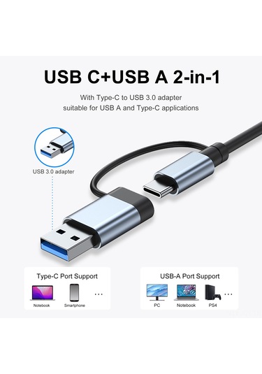 Youmex Usb-c Ve Usb-a'dan 7 Çıkışlı Usb Hub: Usb3.0, 4xusb2.0, Pd Şarj Ve Veri Portu - Uzay Gri