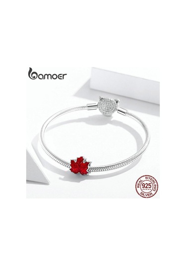 Bamoer Hakiki 925 Ayar Gümüş Akçaağaç Yaprakları Emaye Süreci  Oksitlenmiş Gümüş Charm Marka Dıy Takı İçin