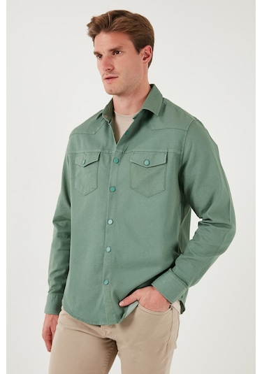 Buratti Pamuklu Regular Fit Çift Cepli Erkek Gömlek Cf24W116927 Haki
