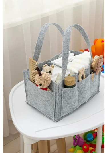 Yunusoğlu Home Anne Bebek Keçe Bakım Çantası Yenidoğan İçin Organizer Düzenleyici Çok Amaçlı Gri