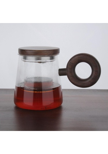 Atby Akasya Doğal Cam Kupa Demleme Çay Bitki Çayı Detoks Bardağı 550ml Ahşap - Şeffaf