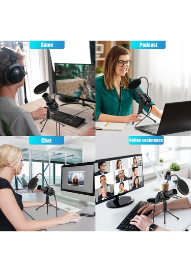 Yifomall Kardiyoid Yönlü Kondenser Mikrofon, Gürültü Engelleyici + Ayak + 2 Usb Kablosu, Bilgisayar/atele Uyumlu, 48khz Ses Kalitesi
