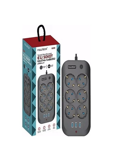 Termal Akım Korumalı, Çocuk Korumalı, 6 Lı 2 Mt Uzatma Kablosu 6 X Priz, 3 X Usb 1