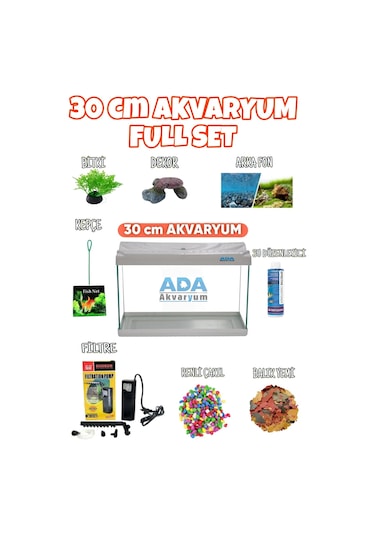 Ada Akvaryum Full Akvaryum Seti Beyaz Renk 30x23x15 Cm 9 Parça