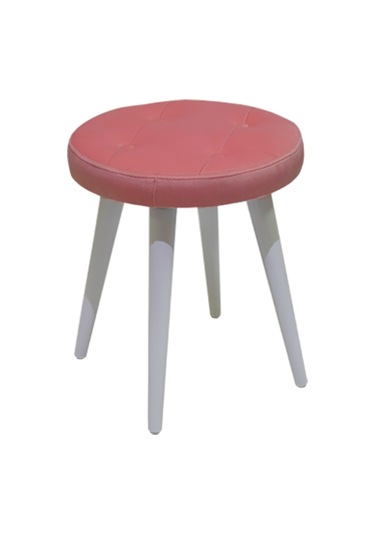 Ankhira Ahşap Ayaklı Tabure (Pembe Renk-Beyaz Ayaklı)