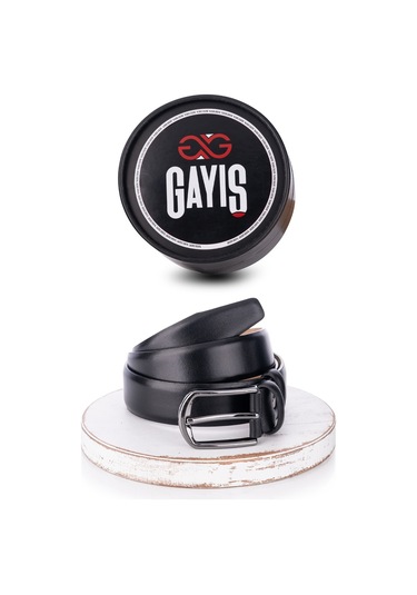 Özel Oval Kutulu Hakiki Manda Derisi Klasik Siyah Erkek Kemer Siyah