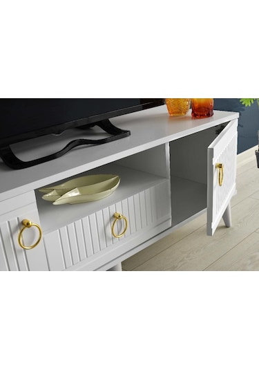 110 CM MDF MEBRAN KAPAK TV SEHPASI BEYAZ