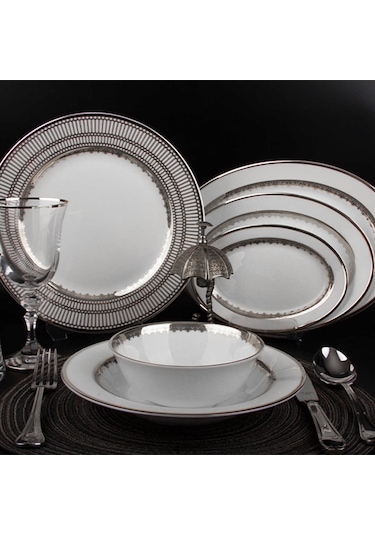 Evaliza Crown 60 Parça 12 Kişilik Yemek Takımı - Platin Platin