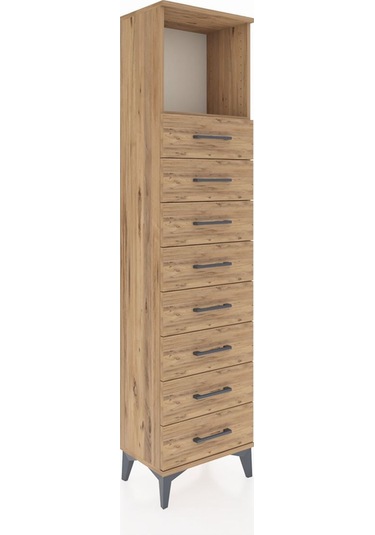 Arges Dolap Tek Raflı 8 Çekmeceli 44x30x182 Çam-çam Çam