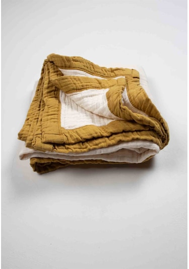 Cigit Kalın Biyeli Dört Kat Ham Battaniye 85x90 Hardal Hardal