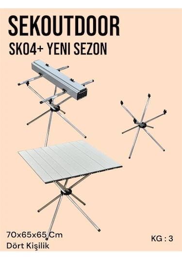 Sekoutdoor Sk04+ Alüminyum Katlanır Kamp Masası Gümüş