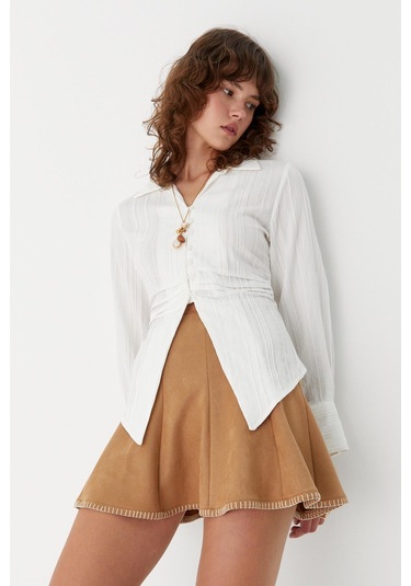 Nakış Detaylı Süet Etek Bej Bej