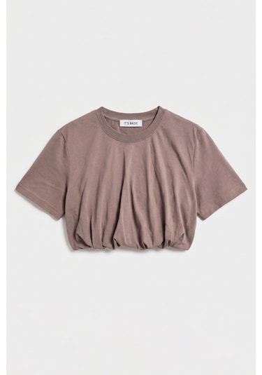 Itsbasic Kadın Açık Antrasit S6-16 Crop Balon Fit T-shirt