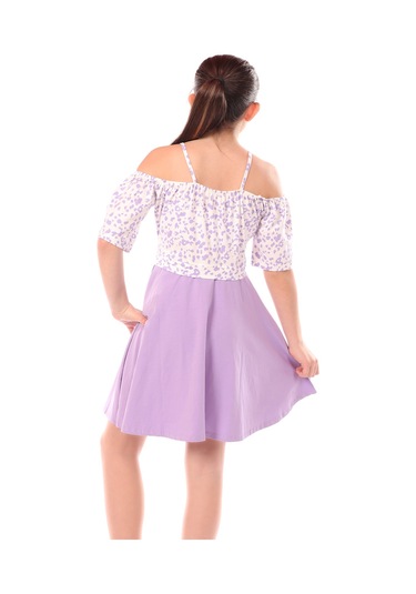 Toontoy Kız Çocuk Leopar Desenli Askılı Elbise Lila