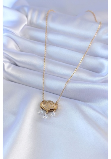 Forwhat Zarif Kadın İçin Golden Çelik Lotus Zirkonlu Kolye Metalik