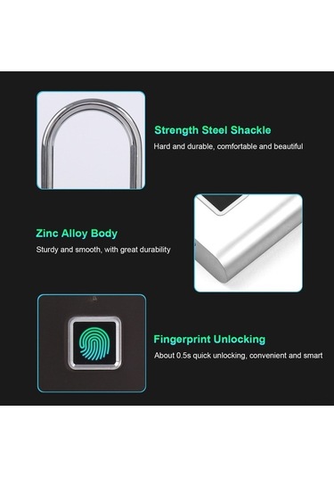 Prestigegoods Parmak İzi Kilitli Akıllı Kilit - Şarj Edilebilir, 10 Parmak Kayıtlı, Su Geçirmez, Hırsızlık Koruma