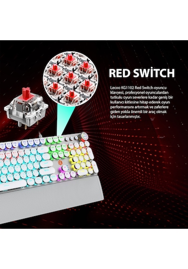 Lecoo KG1102 USB Kablolu Red Switch Makro Tuşlu RGB Mekanik Gaming Türkçe Q Metalik Klavye